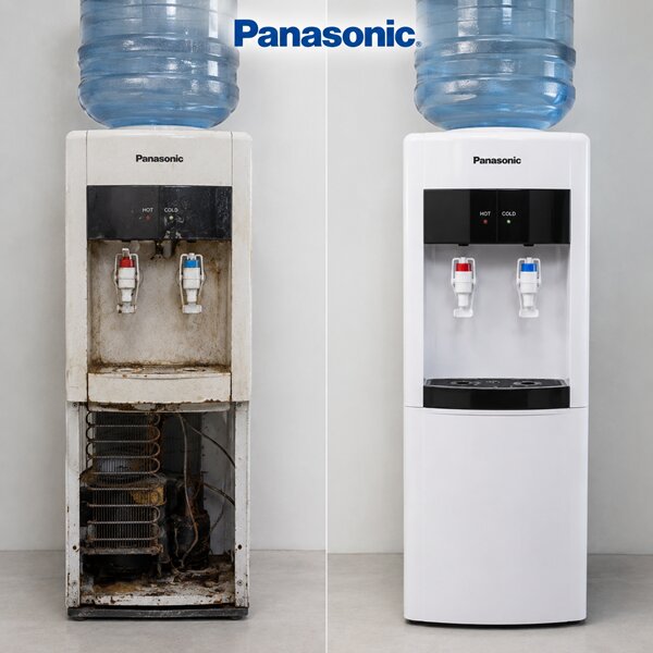 Water dispenser before and after repair and deep cleaning in Dubai